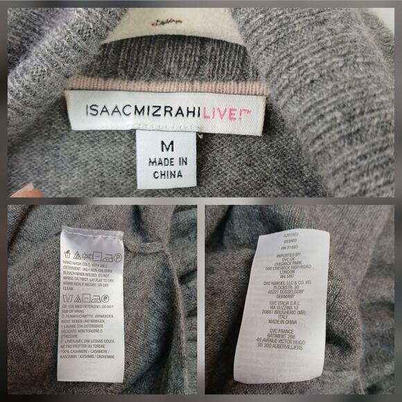 Isaac Mizrahi SZ M 100% Cashmere Sweater–Shawl Collar-Waist Tie-Pockets-Gray - Picture 5 of 5